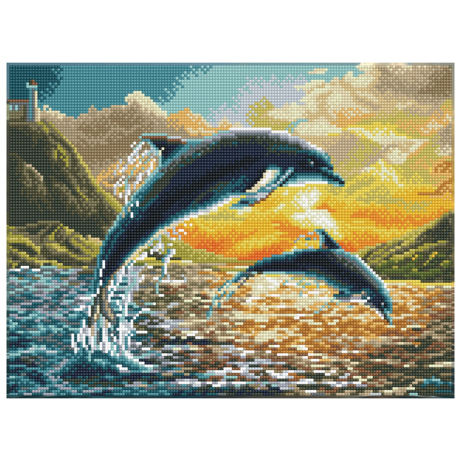Dolphin Sunset - Pre-Framed Kit - Diamond Painting Kit with Frame