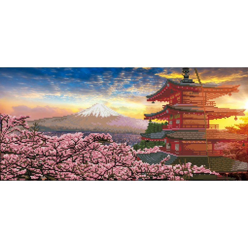 Mount Fuji and Chureito pagoda at sunset, Japan - Diamond Art Kit